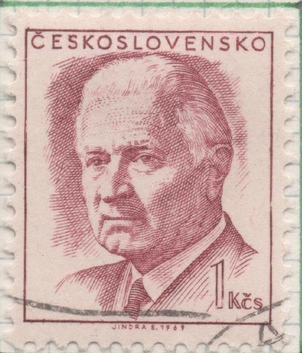 Sello E01483: hoja 95, Checoslovaquia: Sello Granate, dentado. Presidente Ludvik Svoboda, 1 Koruna