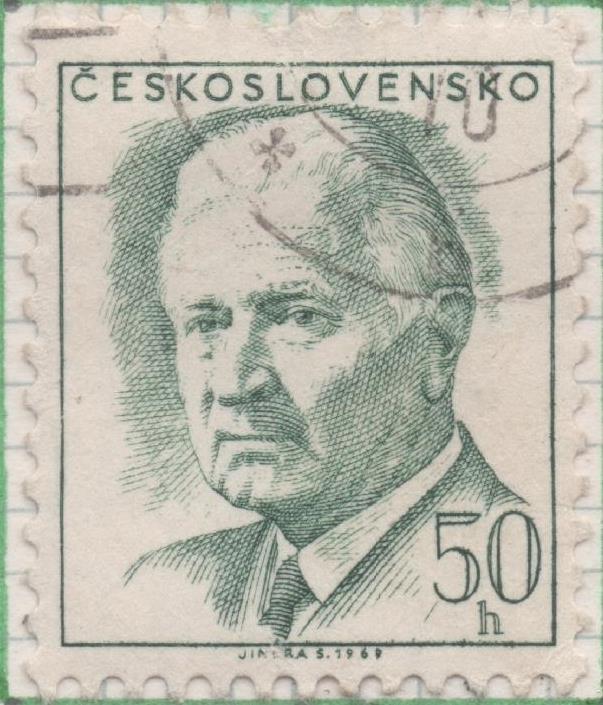Sello E01481: hoja 95, Checoslovaquia: Sello Verde, dentado. Presidente Sudvik Savoboda, 50 Haleru