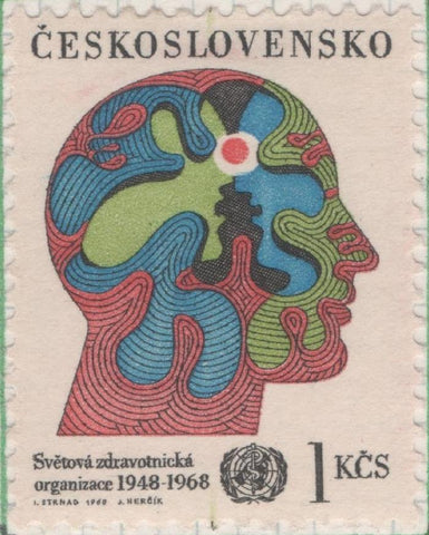 Sello E01479: hoja 94, Checoslovaquia: Sello Multicolor, dentado. XX Aniversario de la Organización Mundial de la Salud OMS, 1 Koruna