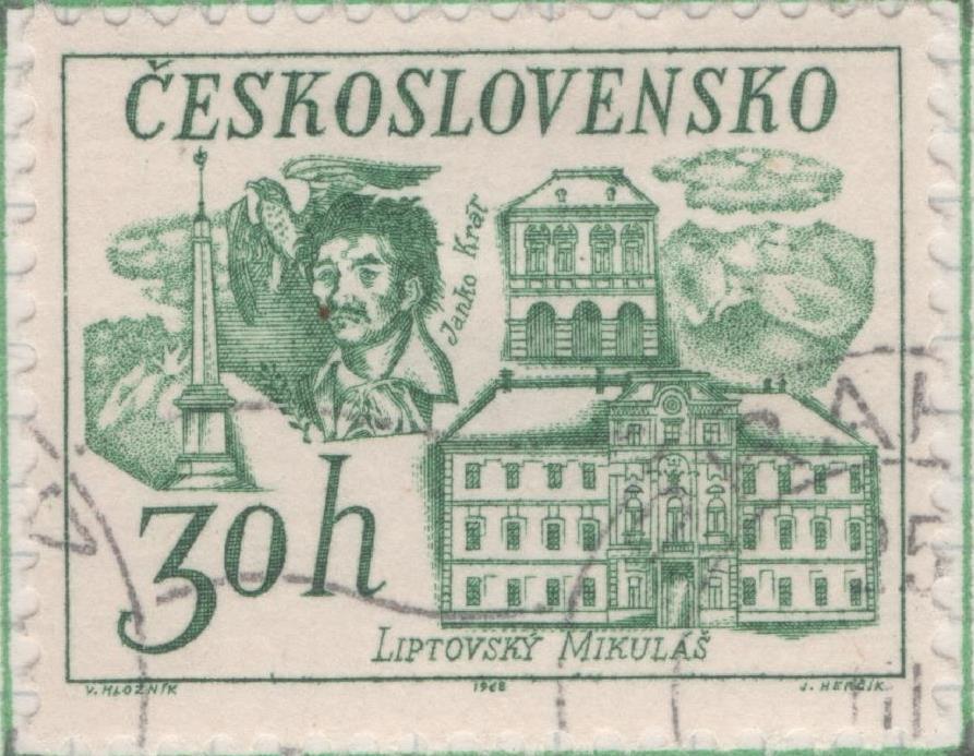 Sello E01475: hoja 94, Checoslovaquia: Sello Verde, dentado. Janko Kral, Escritor. Ciudad de Liptovsky Mikulas, 30 Haleru