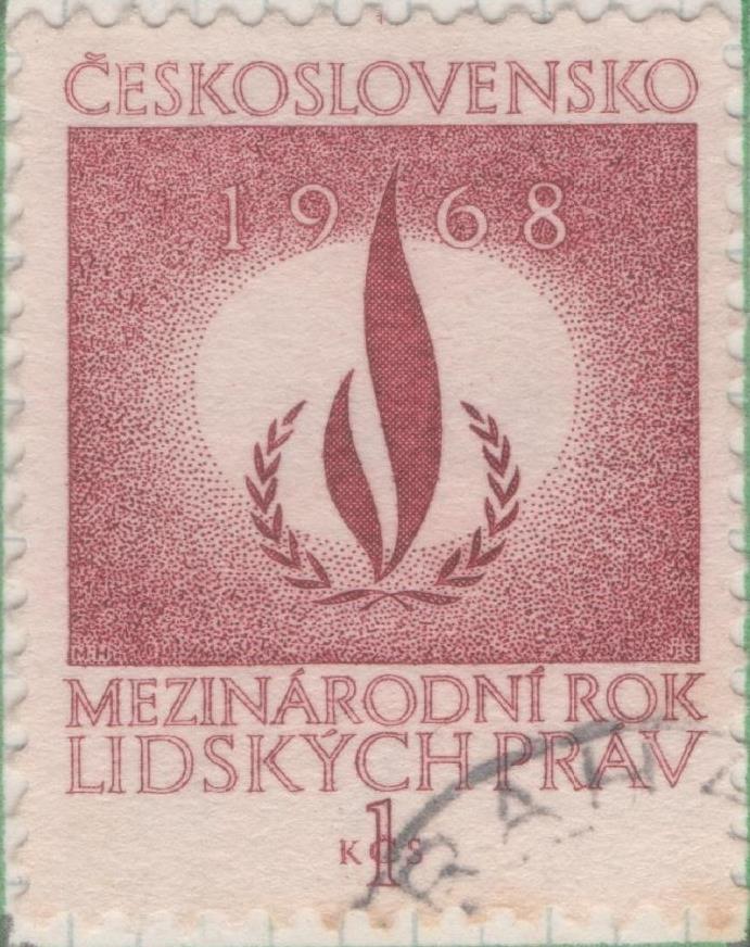 Sello E01474: hoja 94, Checoslovaquia: Sello Granate, dentado. Año Internacional de los Derechos Humanos, 1 koruna