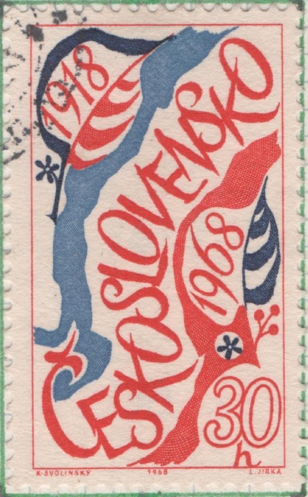 Sello E01472: hoja 94, Checoslovaquia: Sello Rojo y azul, dentado. 50 Aniv de la Republica, 30 Haleru