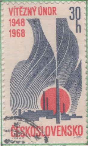 Sello E01470: hoja 94, Checoslovaquia: Sello Violeta oscuro y rojo, dentado. XX Aniv del Febrero Victorioso, 30 Haleru