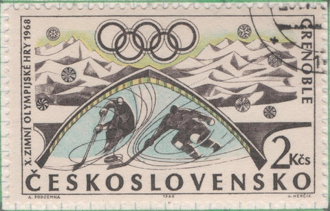 Sello E01469: hoja 94, Checoslovaquia: Sello Multicolor, dentado. Juegos Olímpicos de Invierno de Grenoble. Hockey hielo, 2 Koruny