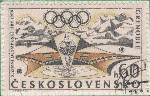 Sello E01466: hoja 94, Checoslovaquia: Sello Multicolor, dentado. Juegos Olímpicos de Invierno de Grenoble. Estadio, 60 Haleru