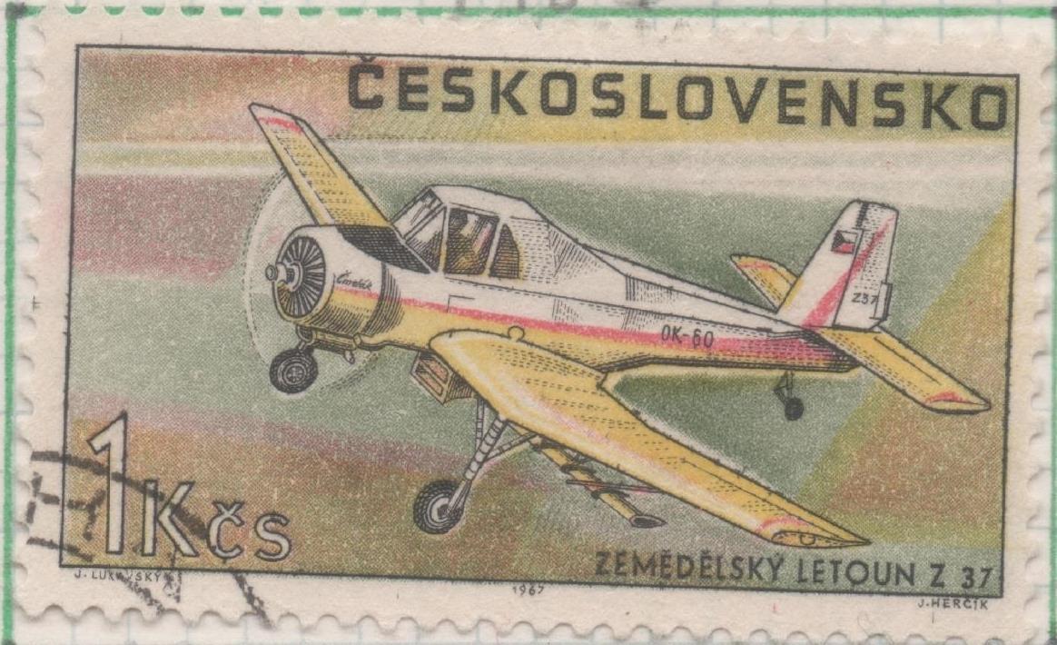 Sello E01463: hoja 93, Checoslovaquia: Sello Multicolor, dentado. Aviones.  Letov Z - 37, 1 Koruna