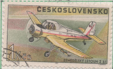 Sello E01463: hoja 93, Checoslovaquia: Sello Multicolor, dentado. Aviones.  Letov Z - 37, 1 Koruna