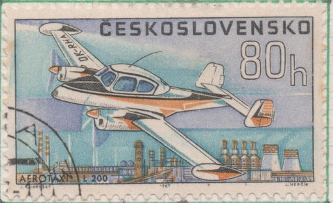 Sello E01462: hoja 93, Checoslovaquia: Sello Multicolor, dentado. Aviones. Avión taxi L - 200, 80 Haleru