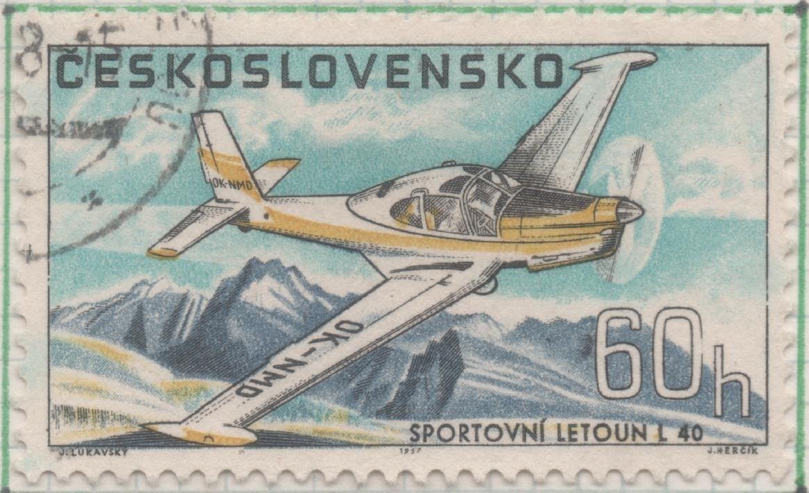 Sello E01461: hoja 93, Checoslovaquia: Sello Multicolor, dentado. Aviones. Deportivo Letov L - 40, 60 Haleru