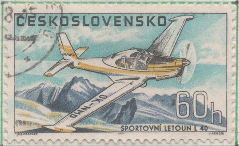 Sello E01461: hoja 93, Checoslovaquia: Sello Multicolor, dentado. Aviones. Deportivo Letov L - 40, 60 Haleru