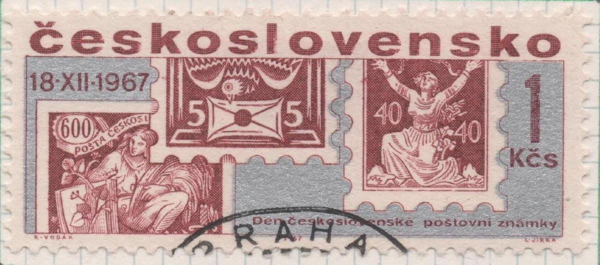 Sello E01459: hoja 93, Checoslovaquia: Sello Marron rojizo, dentao. Día del Sello. Sellos años 20, 1 Koruna