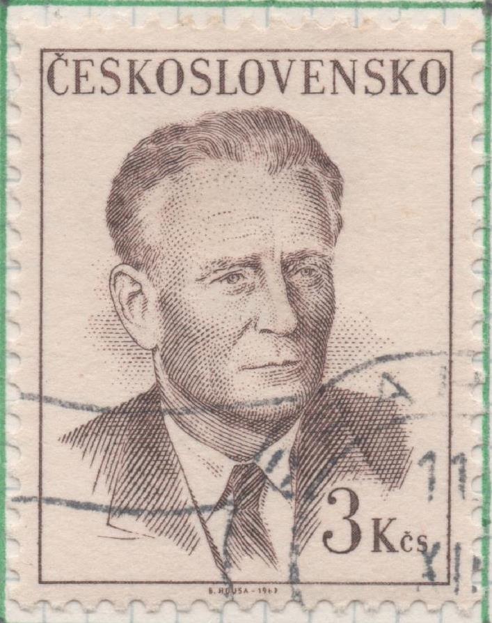 Sello E01458: hoja 93, Checoslovaquia: Sello Marron, dentado. Presidente Novotny, 3 Koruny