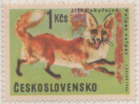 Sello E01381: hoja 88, Checoslovaquia: Sello Multicolor, dentado. Animales de caza. Zorro Rojo (Vulpes vulpes), 1 Koruna