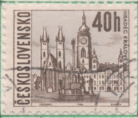 Sello E01373: hoja 87, Checoslovaquia: Sello Azul claro y verde, dentado. Vistas de Ciudades. Hradec Králové, 40 Haleru