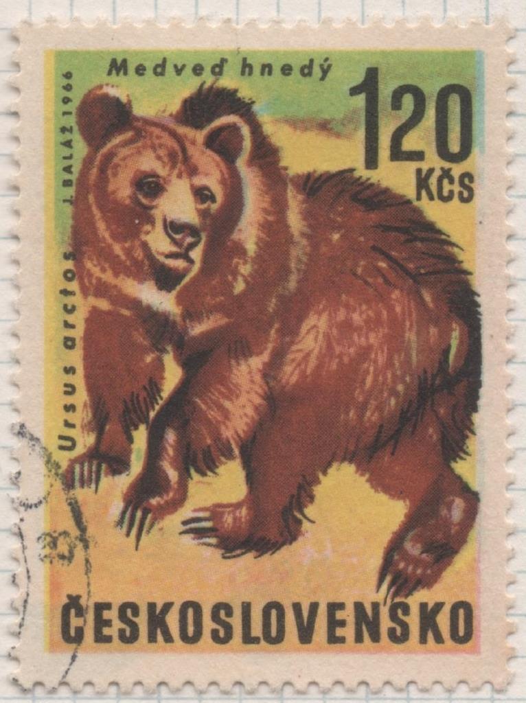 Sello E01383: hoja 88, Checoslovaquia: Sello Multicolor, dentado. Oso Pardo (Ursus arctos), 1,20 Koruna