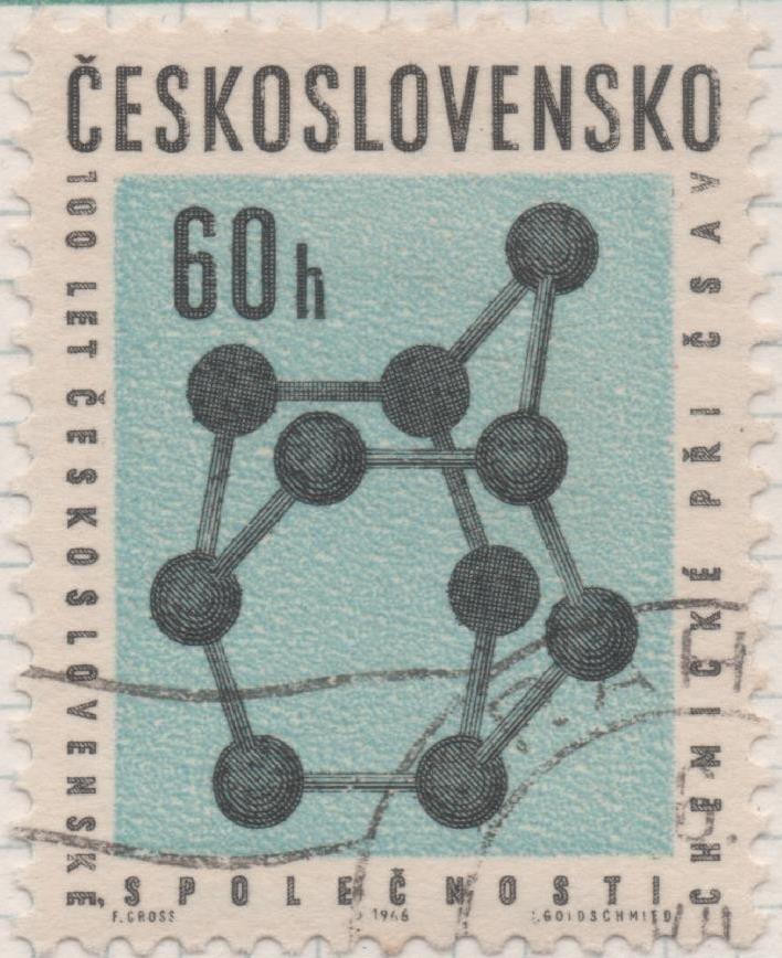 Sello E01356: hoja 86, Checoslovaquia: Sello Azul y negro, dentado. El centenario de la Sociedad Química Checa, 60 Haaleru