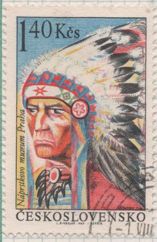 Sello E01355: hoja 86, Checoslovaquia: Sello Multicolor, dentado. Indios Norteamericanos. Jefe Indio Dakota, 1,40 Haleru