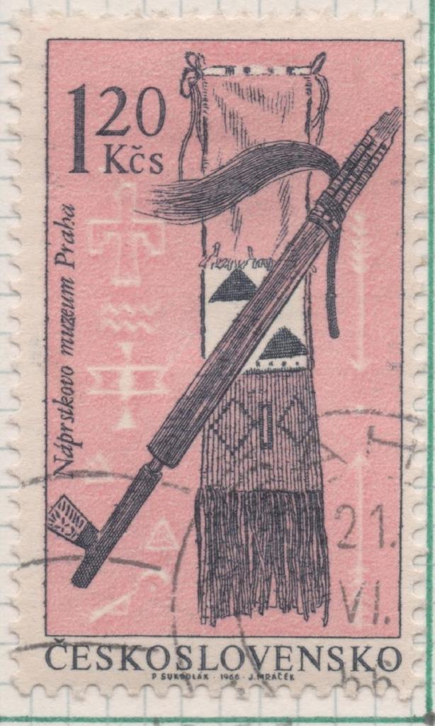 Sello E01354: hoja 86, Checoslovaquia: Sello Rosa y gris, dentado.Indios Norteamericanos. Pipa de la paz de Calumet, Dakota, 1,20 Koruna