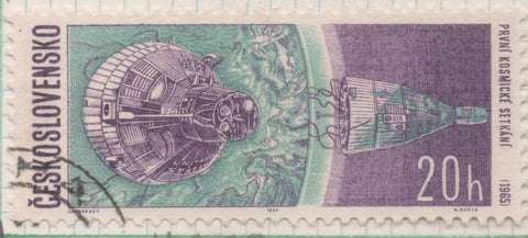 Sello E01367: hoja 87, Checoslovaquia: Sello Verde y violeta, dentado. Investigación espacial. Primer Encuentro en Órbita ("Géminis 6" y "Géminis 7"), 20 Haleru
