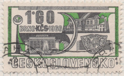 Sello E01384: hoja 88, Checoslovaquia: Sello Verde y Negro, dentado. Expo. Filatelica de Brno, 1,60 Koruna