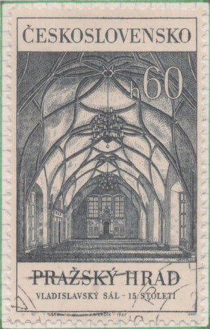 Sello E01414: hoja 90, Checoslovaquia: Sello Azul oscuro, dentado. Castillo de Praga. Sala del Trono de Vladislav. Siglo XV, 60 Haleru
