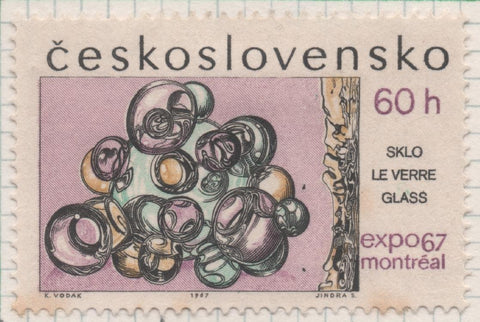 Sello E01409: hoja 90, Checoslovaquia: Sello Multicolor, dentado. Exposición Mundial de Montreal. Escultura de cristal. R.Roubíček, 60 Haleru