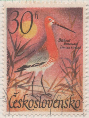 Sello E01394: hoja 89, Checoslovaquia: Sello Multicolor, dentado. Pajaros Acuaticos.  Limosa limosa, 30 Haleru