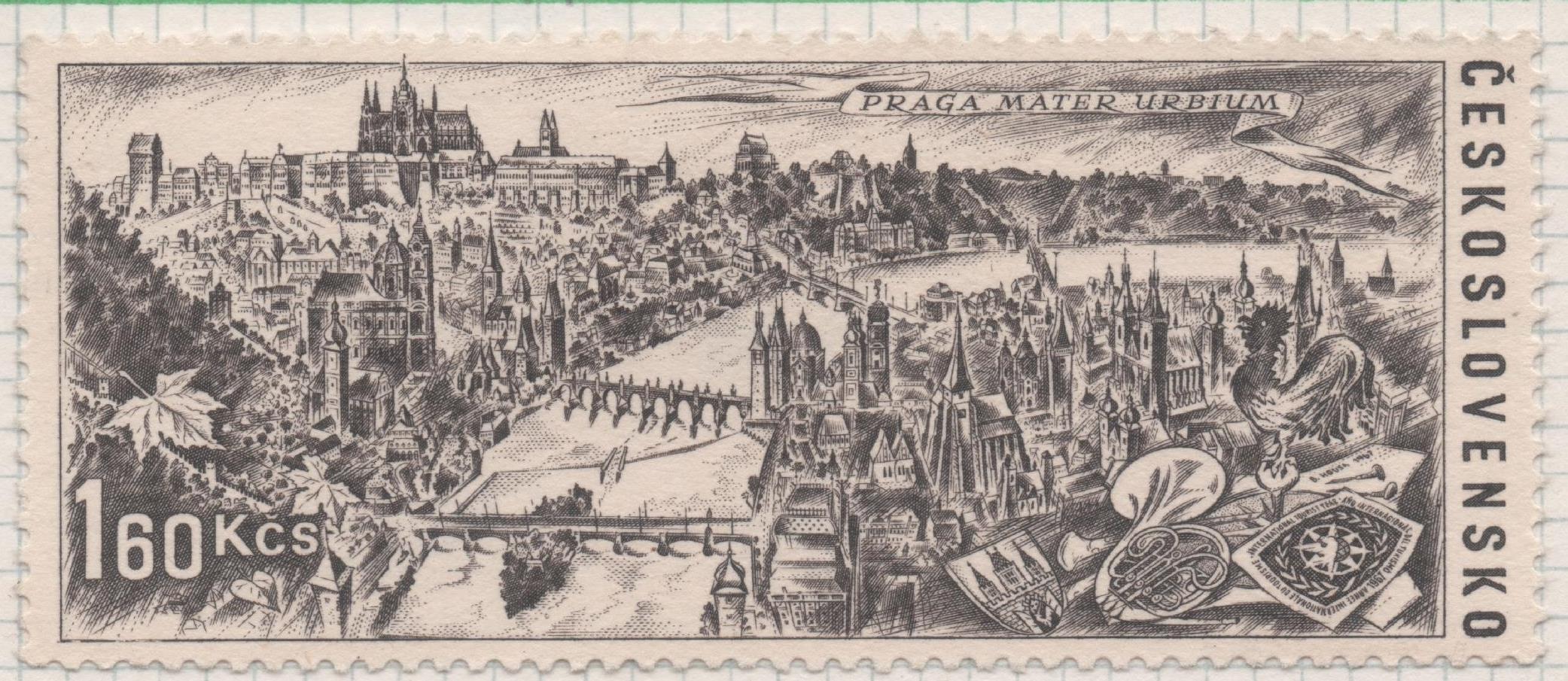 Sello E01393: hoja 89, Checoslovaquia: Sello Gris oscuro, dentado. Año Internacional del Turismo. Praga, 1,60 Koruna
