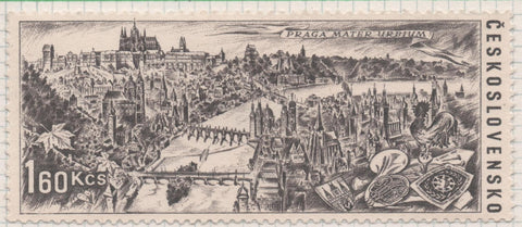Sello E01393: hoja 89, Checoslovaquia: Sello Gris oscuro, dentado. Año Internacional del Turismo. Praga, 1,60 Koruna