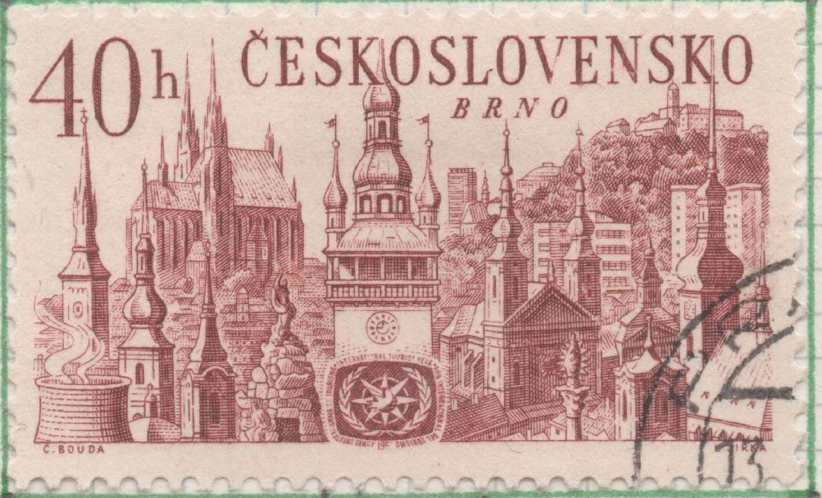 Sello E01391: hoja 89, Checoslovaquia: Sello Marron rojizo, dentado. Año Internacional del Turismo. Brno, 40 Haleru