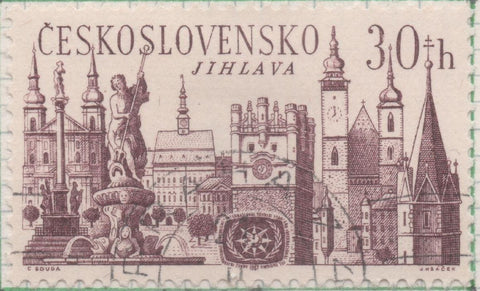 Sello E01390: hoja 89, Checoslovaquia: Sello Violeta oscuro, dentado. Año Internacional del Turismo.  Jihlava, 30 Haleru