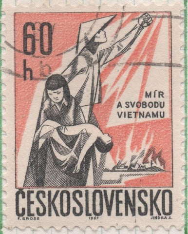 Sello E01389: hoja 89, Checoslovaquia: Sello Naranja y negro, dentado. Paz para Vietnam, 60 Haleru