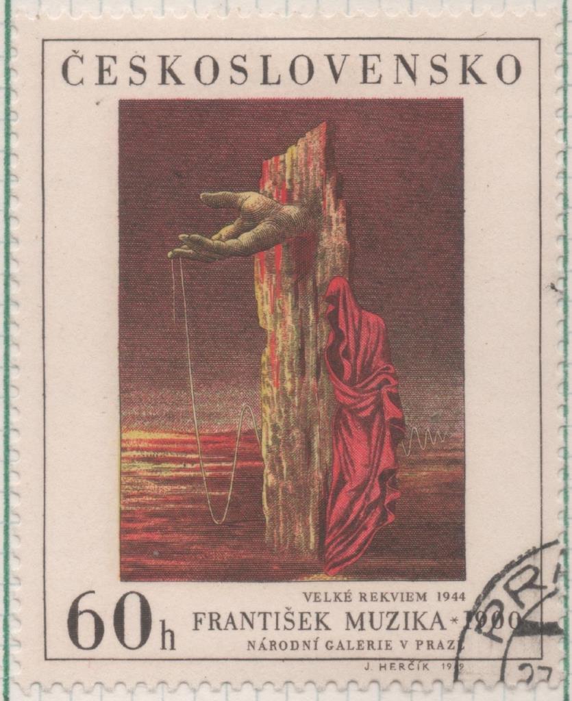 Sello E01583: hoja 102, Checoslovaquia: Sello Multicolor, dentado. Pinturas de la Galería Nacional de Praga. Gran réquiem. Frantisek Muzika. 1944, 60 Haleru 