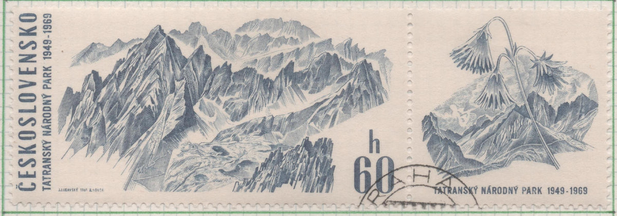 Sello E01566: hoja 101, Checoslovaquia: Sello Azul oscuro, dentado. 20 Aniv. Parque Nacional de Tatra. Valle del agua blanca, 60 Haleru