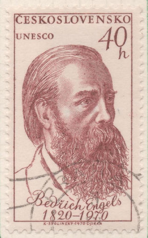 Sello E01618: hoja 105, Checoslovaquia: Sello Marron rojizo, dentado. Personajes.  Friedrich Engels,1820-1895.Filósofo, 40 Haleru