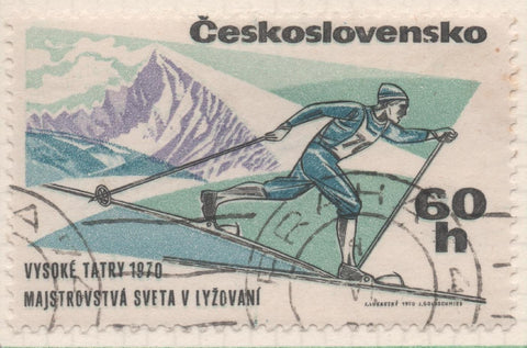 Sello E01614: hoja 105, Checoslovaquia: Sello Multicolor, dentado. Campeonatos Mundiales de Esquí. Esquí de fondo,60 Haleru