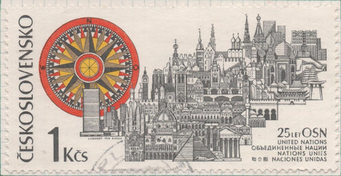 Sello E01606: hoja 104, Checoslovaquia: Sello Multicolor, dentado. XXV Aniversario de las Naciones Unidas ONU, 1 Koruna