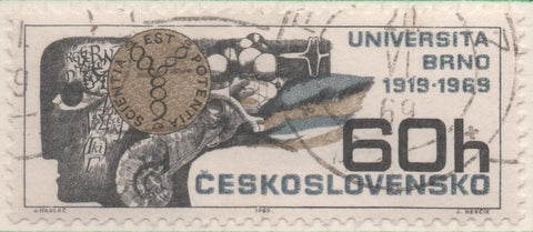 Sello E01596: hoja 103, Checoslovaquia: Sello Multicolor, dentado. Aniversarios. 50 Años de la Universidad de Brno, 60 Haleru