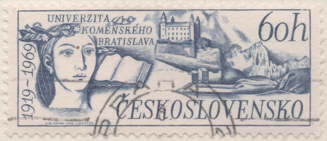 Sello E01595: hoja 103, Checoslovaquia: Sello Azul, dentado. Aniversarios. 50 Años universidad Comenius. Bratislava, 60 Haleru