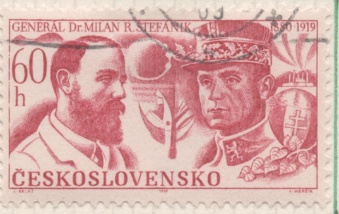 Sello E01594: hoja 103, Checoslovaquia: Sello Granate, dentado. 50º Aniversario de la Muerte del General Milan Rastislav Štefánik.