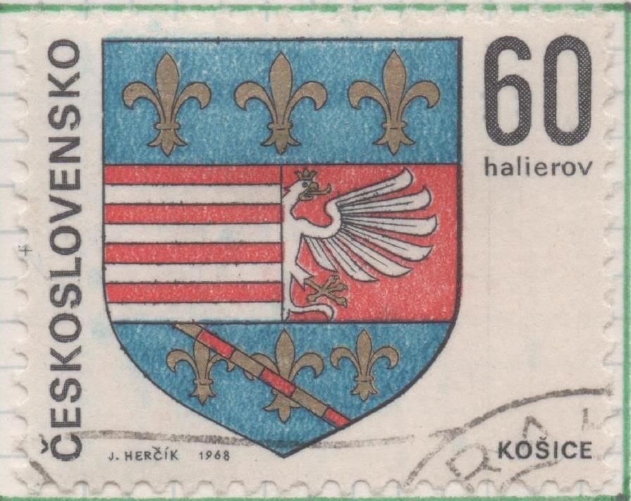 Sello E01513: hoja 97, Checoslovaquia: Sello Multicolor, dentado. Escudos Ciudades Regionales. Košice, 60 Haleru