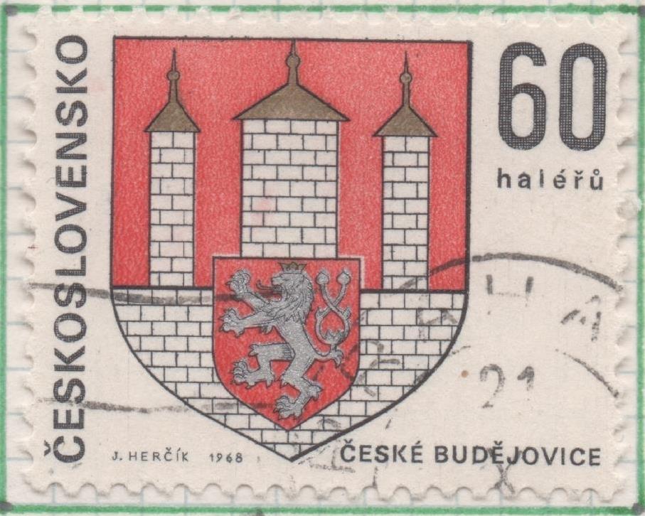 Sello E01511: hoja 97, Checoslovaquia: Sello Multicolor,dentado. Escudos Ciudades Regionales. České Budějovice, 60 Haleru