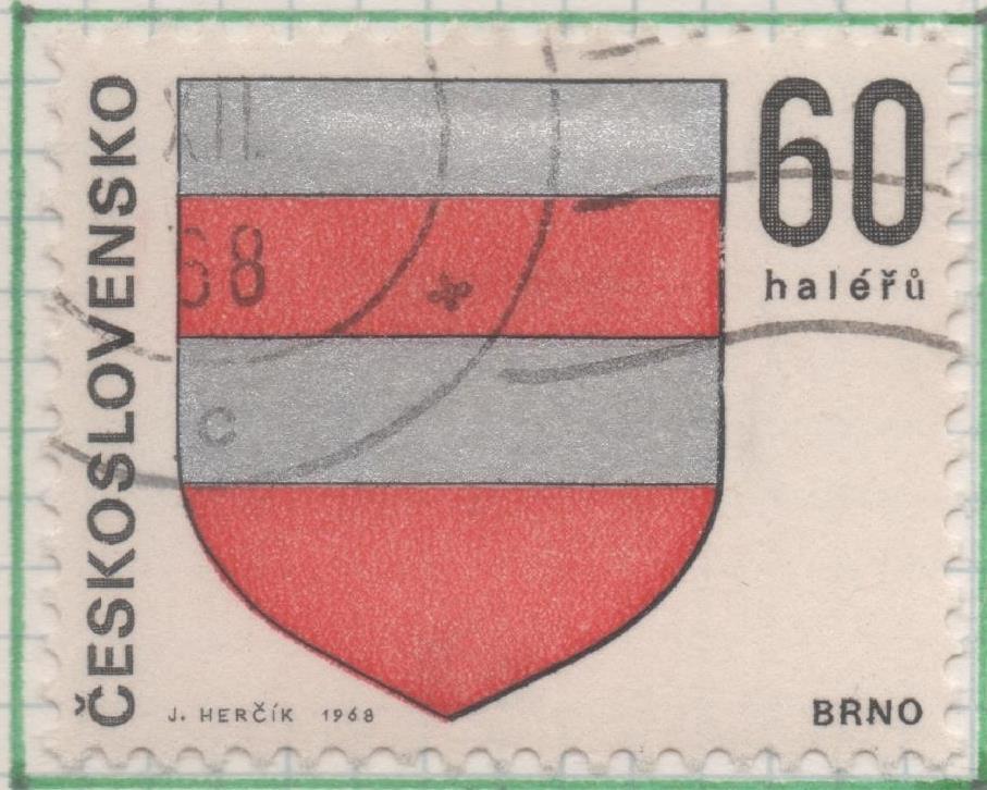 Sello E01510: hoja 97, Checoslovaquia: Sello Multicolor, dentado. Escudos Ciudades Regionales. Brno, 60 Haleru 