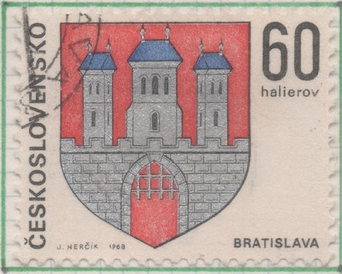 Sello E01509: hoja 97, Checoslovaquia: Sello Muoticolor, dentado. Escudos Ciudades Regionales. Bratislava, 60 Haleru