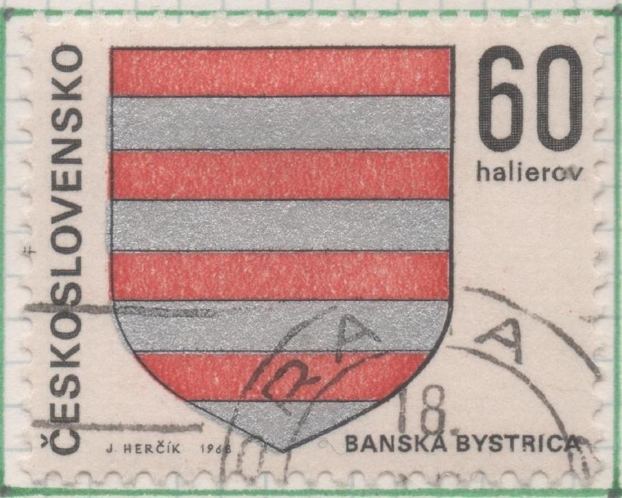 Sello E01508: hoja 97, Checoslovaquia: Sello Multicolor, dentado. Escudos Capitales Regionales. Banská Bystrica, 60 Haleru
