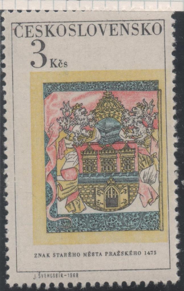 Sello E01506: hoja 97, Checoslovaquia: Sello Multicolor, dentado. Expo. Internacional de Filatélia "Praga68". Escudo de la antigua Praga. 1475, 3 Koruny