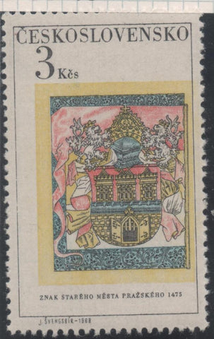 Sello E01506: hoja 97, Checoslovaquia: Sello Multicolor, dentado. Expo. Internacional de Filatélia "Praga68". Escudo de la antigua Praga. 1475, 3 Koruny