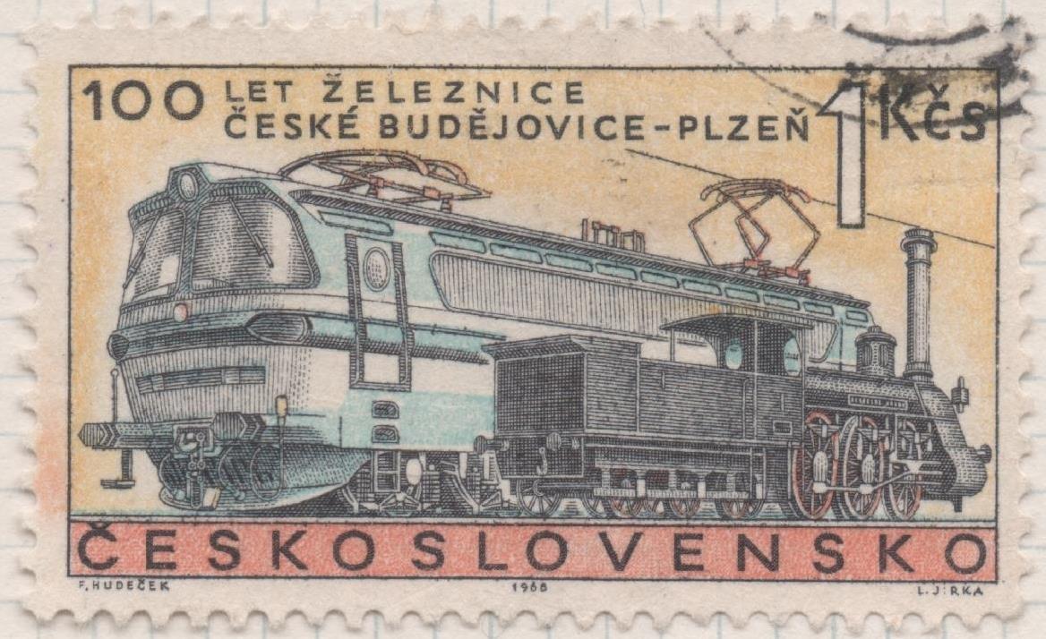Sello E01501: hoja 96, Checoslovaquia: Sello Multicolor, dentado. Centenario de la vía férrea Ceske - Budejovice - Pilsen, 1 Koruna