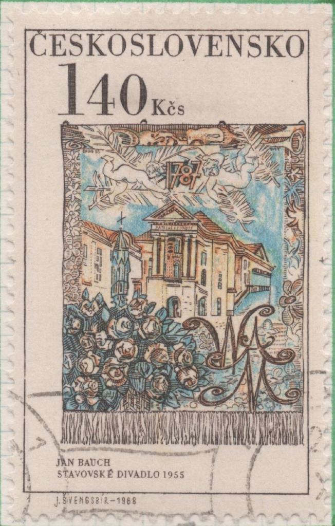 Sello E01497: hoja 96, Checoslovaquia: Sello Multicolor, dentado. Expo. Filatélica Internacional de Praga 68. "Praga 1787", tapíz de Jan Bauch, 1,40 Koruna