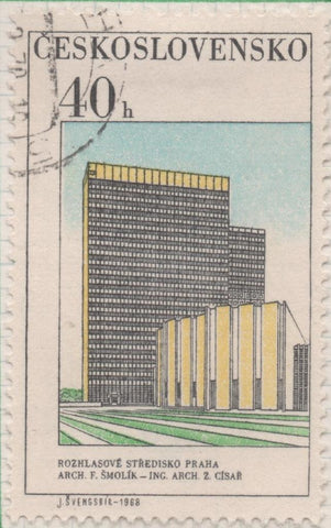 Sello E01495: hoja 96, Checoslovaquia: Sello Multicolor, dentado. Expo. Filatélica Internacional de Praga 68.  Nueva sede de la radio. Praga, 40 Haleru